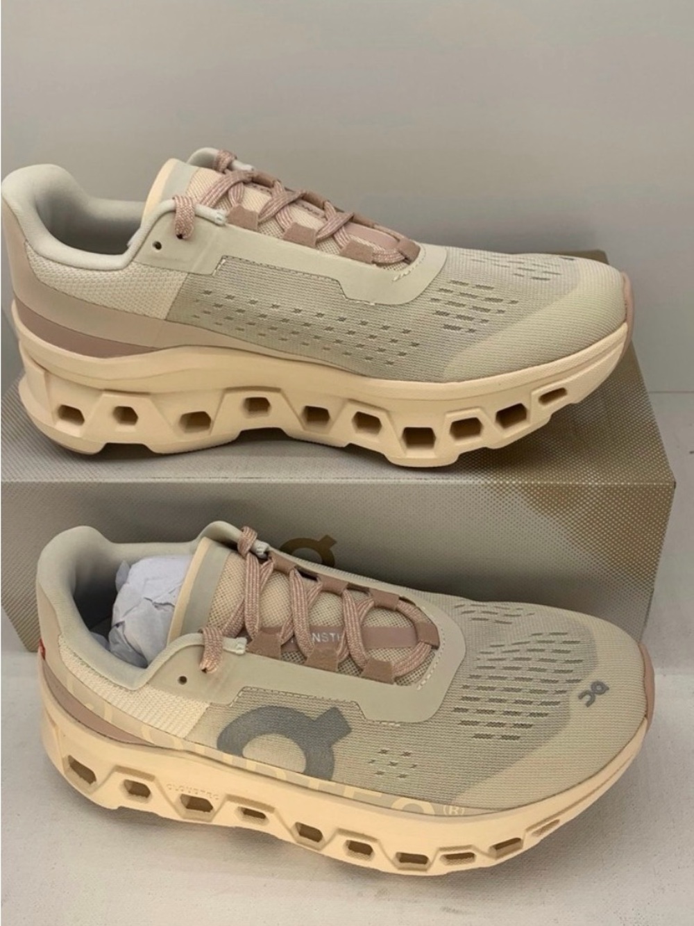 On Running Women’s Cloudmonster Sneakers - Pale Pink/Cream - Picture 2 of 5